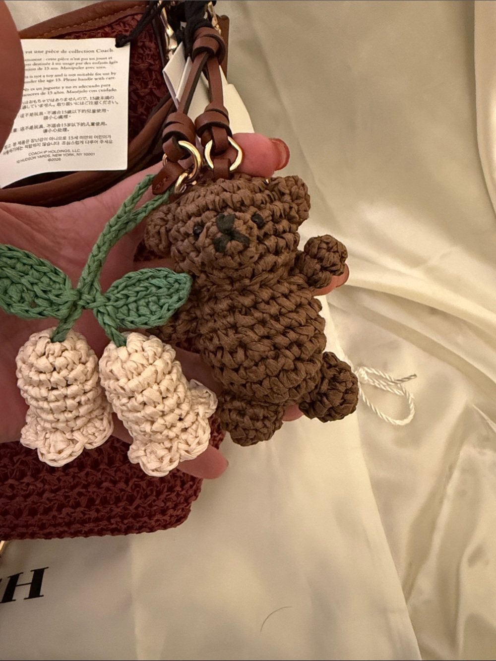 ♥️Coach NWT Laurel Russet Brown Woven Straw Shoulder Bag with Charms - Picture 7 of 11